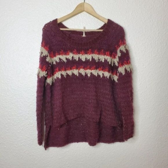 Free People Baltic Fair Isle Sweater in Berry Combo - Picture 3 of 11